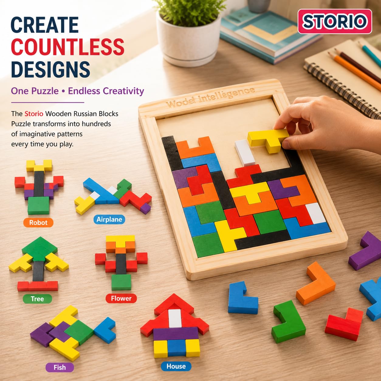 Storio Toys Wooden Russian Blocks Puzzles for Kids Adults, Wood Intelligence Puzzle for Ages 3-8,Wooden Puzzles Brain Teasers Toy Educational Gift.