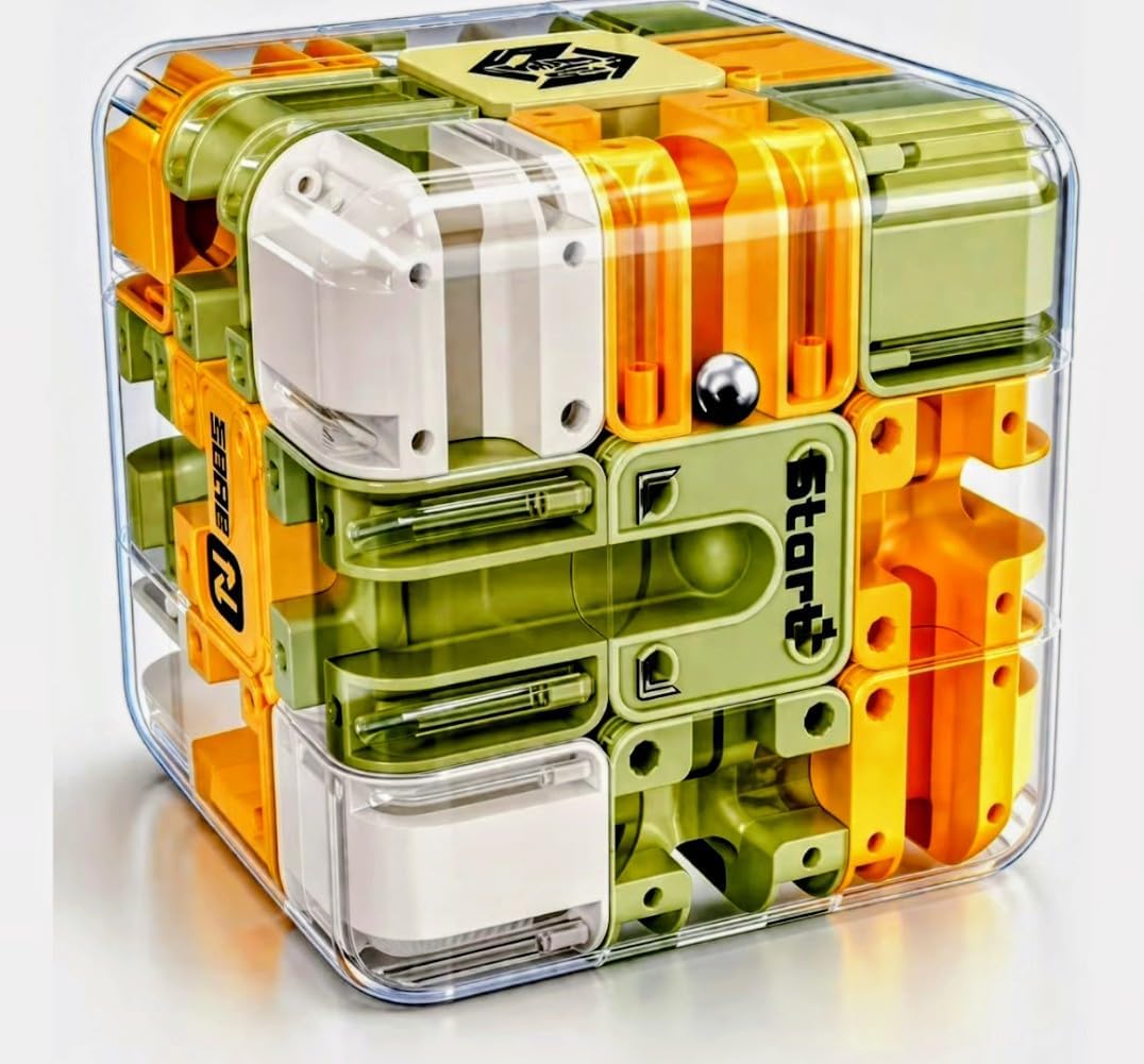 3D Maze Puzzle Cube with Metal Ball Inside - Transparent Handheld Marble Run Brain Teaser Game for Kids & Adults | Focus Skill Development Educational Toy and Stress Relief Challenge | Big Size